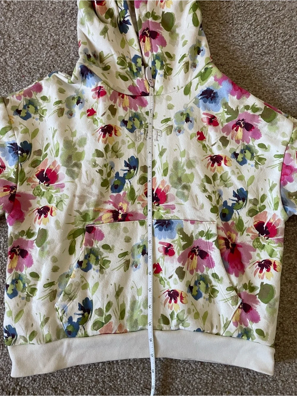 Kids Floral Hooded Pajama Top - White with Pink & Green Flowers